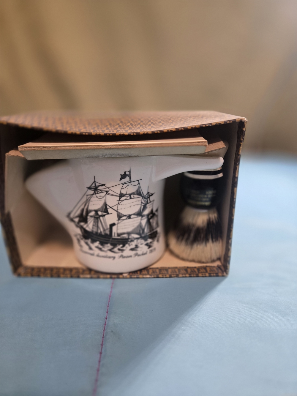 Vtg Savannah Auxiliary Steam Packet 1819 Sailing Ship Shaving Mug With Brush